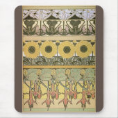 Art nouveau alphonse mucha fuschia zonnebloemflora muismat (Voorkant)