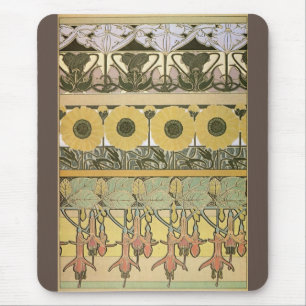 Art nouveau alphonse mucha fuschia zonnebloemflora muismat