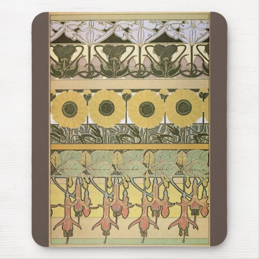 Art nouveau alphonse mucha fuschia zonnebloemflora muismat (Voorkant)