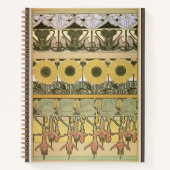 Art nouveau alphonse mucha fuschia zonnebloemflora notitieboek (Voorkant)