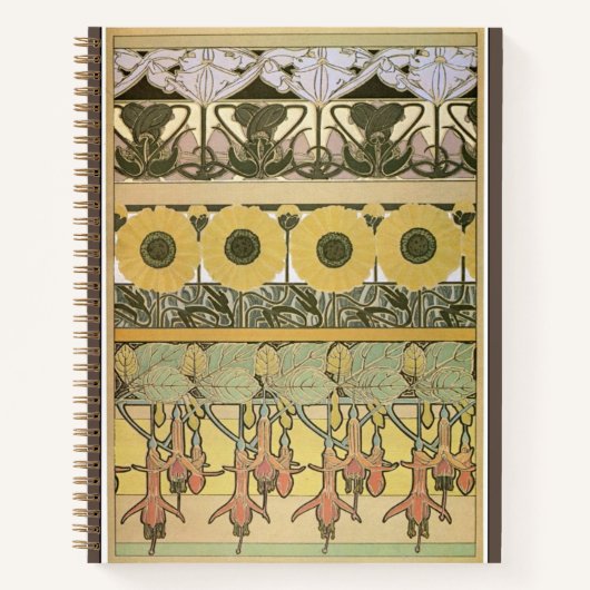 Art nouveau alphonse mucha fuschia zonnebloemflora notitieboek (Voorkant)