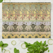 Art nouveau alphonse mucha fuschia zonnebloemflora theedoek (Gevouwen)