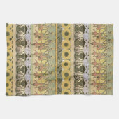 Art nouveau alphonse mucha fuschia zonnebloemflora theedoek (Horizontaal)