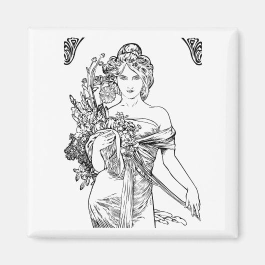 Art nouveau Alphonse Mucha magnet (Voorkant)