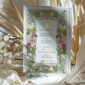 Art Nouveau Alphonse Mucha Mauve Dusty Roos Folie Uitnodiging