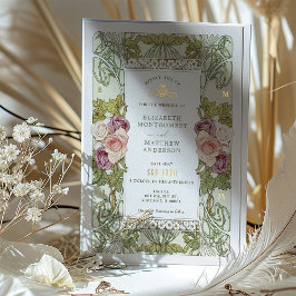 Art Nouveau Alphonse Mucha Mauve Stof Roos Folie Uitnodiging