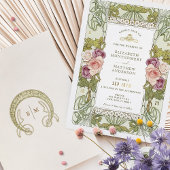 Art Nouveau Alphonse Mucha Mauve Stof Roos Folie Uitnodiging