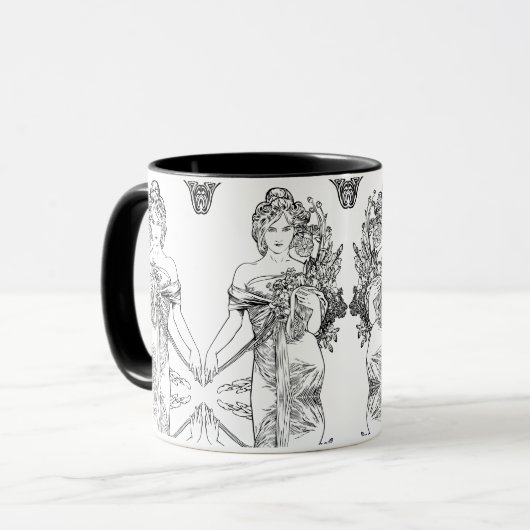 Art nouveau Alphonse Mucha mok (Voorkant links)