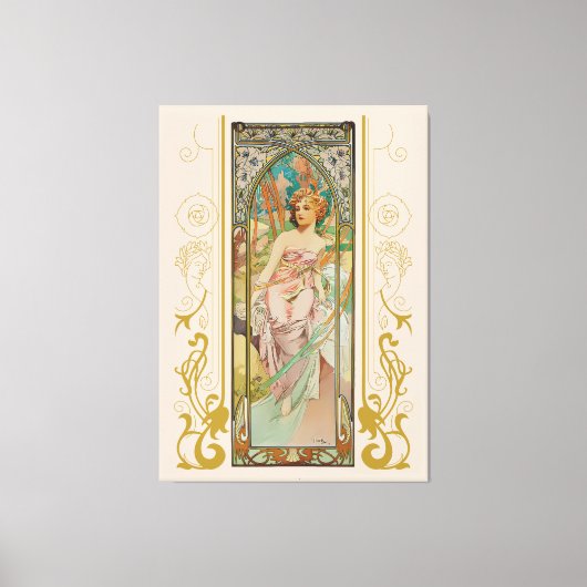 Art Nouveau Alphonse Mucha - Ochtend Ontwaken Canvas Afdruk (Voorkant)