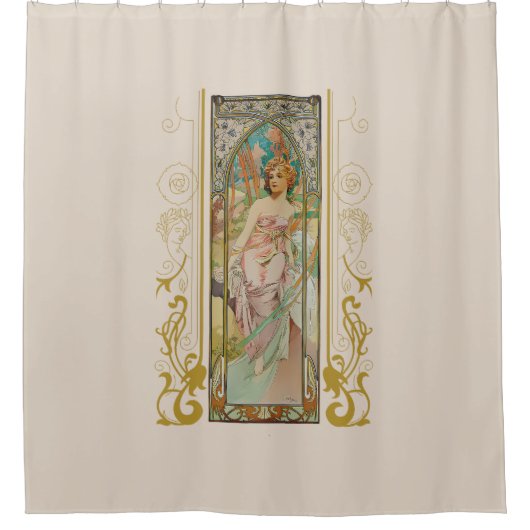 Art Nouveau Alphonse Mucha - Ochtend Ontwaken Douchegordijn (Voorkant)
