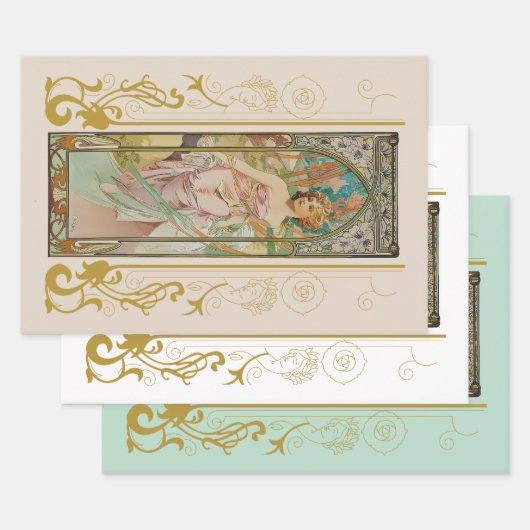 Art Nouveau Alphonse Mucha - Ochtend Ontwaken Inpakpapier Vel (Set)
