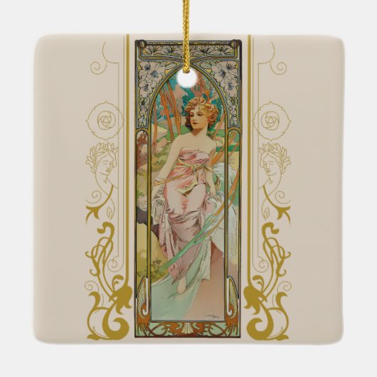 Art Nouveau Alphonse Mucha - Ochtend Ontwaken Keramisch Ornament (Achterkant)