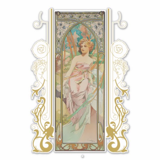 Art Nouveau Alphonse Mucha - Ochtend Ontwaken Sticker (Voorkant)