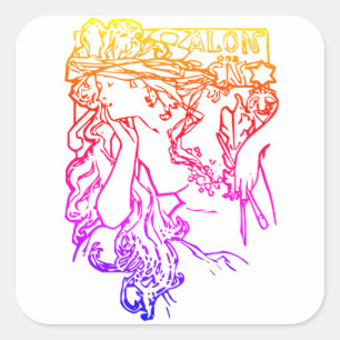 Art nouveau Alphonse Mucha salon vrouw kleurrijk Vierkante Sticker