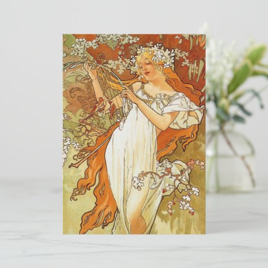 Art Nouveau Alphonse Mucha Spring Invitations Kaart (Staand voorkant)