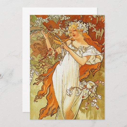 Art Nouveau Alphonse Mucha Spring Invitations Kaart (Voorkant / Achterkant)