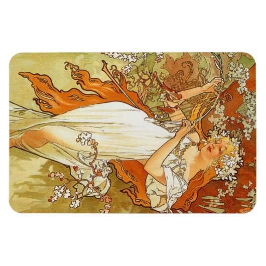 Art Nouveau Alphonse Mucha Spring Magnet Magneet (Horizontaal)