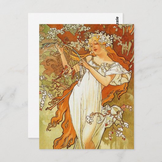 Art Nouveau Alphonse Mucha Spring Post Card Briefkaart (Voorkant / Achterkant)