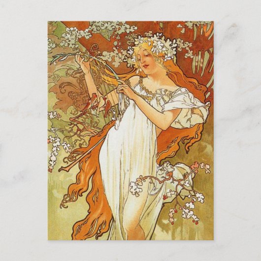 Art Nouveau Alphonse Mucha Spring Post Card Briefkaart (Voorkant)
