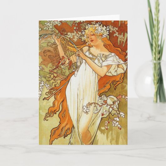 Art Nouveau Alphonse Mucha Spring Wenskaart Kaart (Voorkant)