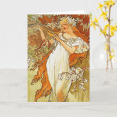 Art Nouveau Alphonse Mucha Spring Wenskaart Kaart (Gele Bloem)