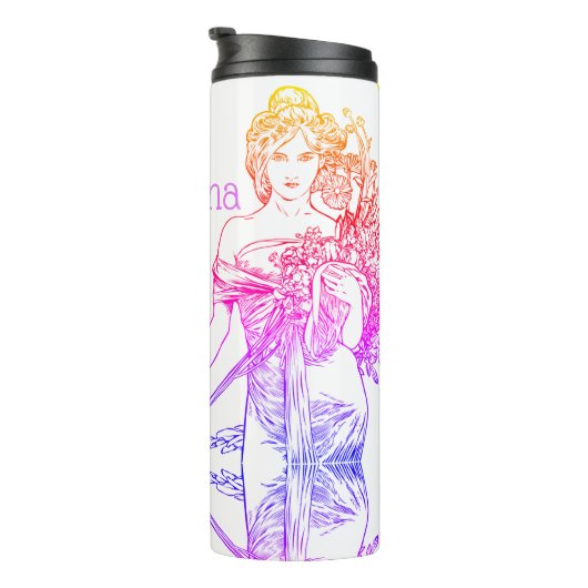 Art nouveau Alphonse Mucha Thermosbeker (Geroteerd rechts)