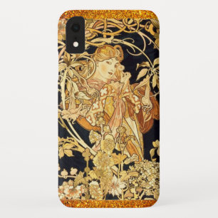 Art nouveau alphonse mucha vrouw bloemengoud zwart Case-Mate iPhone case