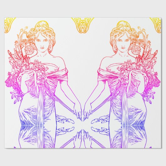 Art nouveau Alphonse Mucha, vrouw met bloemen Cadeaupapier (Vlak)