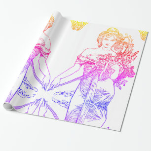 Art nouveau Alphonse Mucha, vrouw met bloemen Cadeaupapier