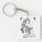 Art nouveau Alphonse Mucha, vrouw met bloemen Sleutelhanger (voorkant)