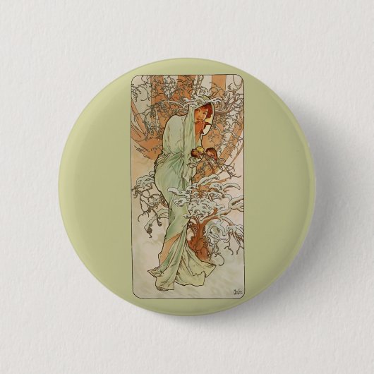 Art Nouveau - Alphonse Mucha - Winter Ronde Button 5,7 Cm (Voorkant)