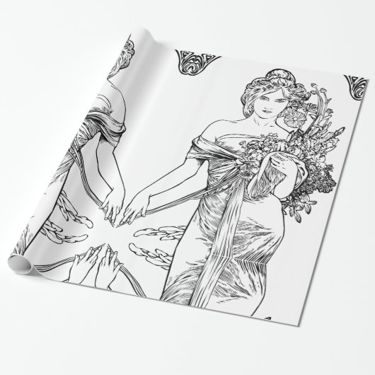 Art nouveau Alphonse Mucha wrappapier Cadeaupapier (Uitgerold)