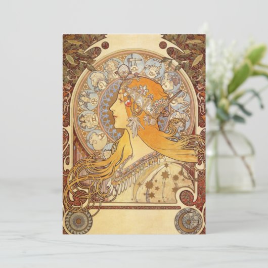 Art Nouveau Alphonse Mucha Zodiac Invitations Kaart (Staand voorkant)