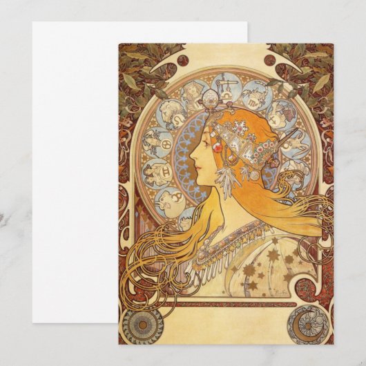 Art Nouveau Alphonse Mucha Zodiac Invitations Kaart (Voorkant / Achterkant)