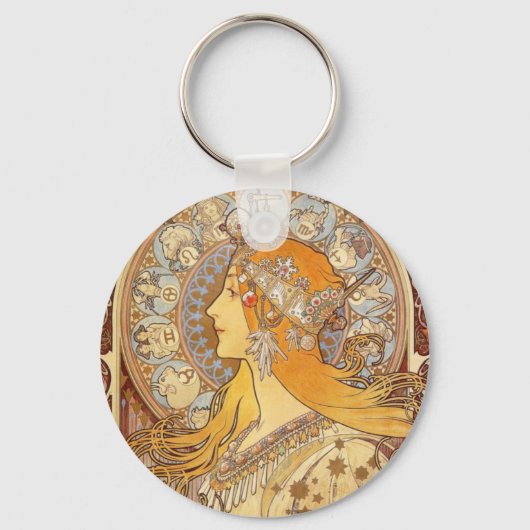 Art Nouveau Alphonse Mucha Zodiac Sleutelhanger (Voorkant)