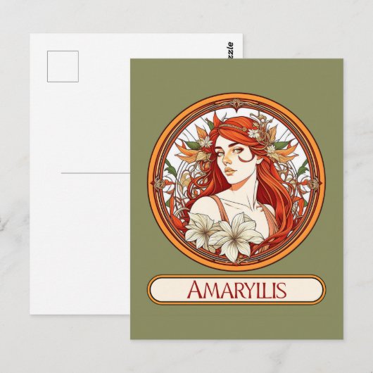 Art Nouveau Amaryllis Vrouw Briefkaart (Voorkant / Achterkant)