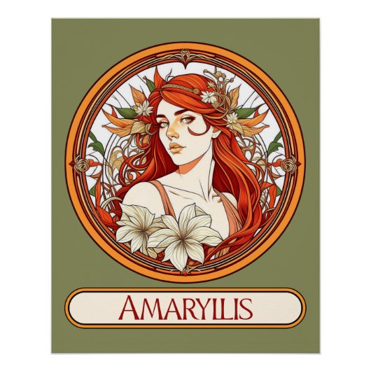 Art Nouveau Amaryllis Vrouw Perfect Poster (Voorkant)