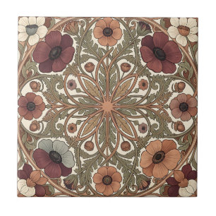 Art Nouveau Anemoon Bloemstuk Cirkelvormig Tegeltje