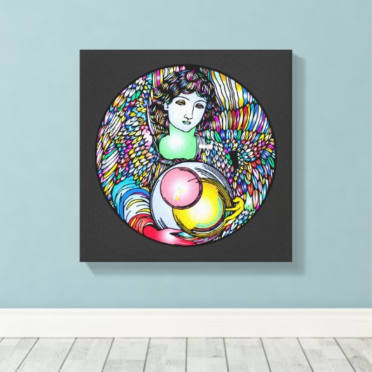 Art Nouveau Angel On Stained Glass Canvas Afdruk (Insitu (Houten vloer))