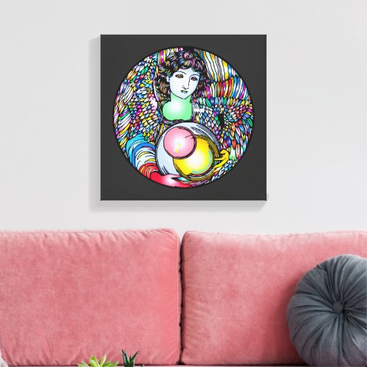 Art Nouveau Angel On Stained Glass Canvas Afdruk (Insitu (Woonkamer))
