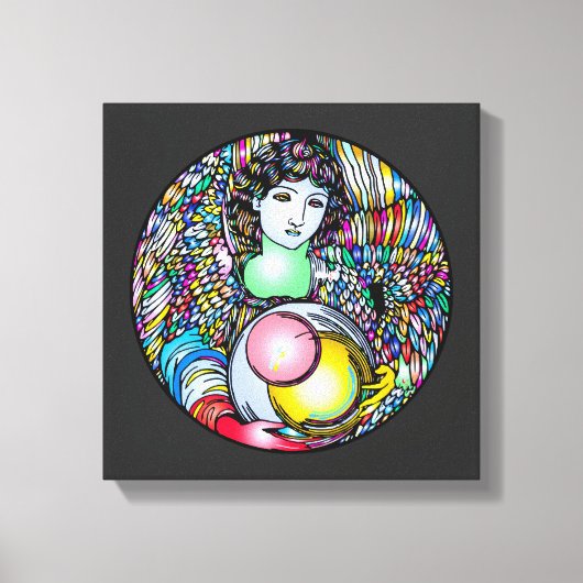Art Nouveau Angel On Stained Glass Canvas Afdruk (Voorkant)