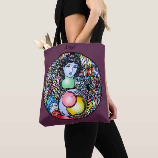 Art Nouveau Angel On Stained Glass Tote Bag (Dichtbij)