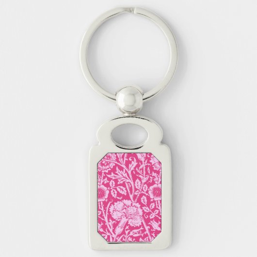 Art Nouveau Anjer Damast, Fuchsia Roze Sleutelhanger (Voorkant)