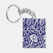 Art Nouveau Anjer Damast, Navy en Wit Sleutelhanger (Voorkant Links)