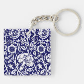 Art Nouveau Anjer Damast, Navy en Wit Sleutelhanger (Achterkant)