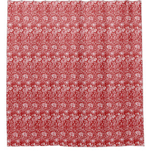 Art Nouveau Anjer Damast, Rood en Wit Douchegordijn