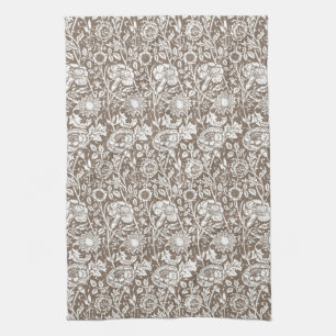 Art Nouveau Anjer Damast, Taupe en Wit Theedoek