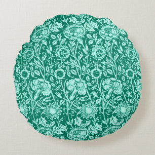 Art Nouveau Anjer Damast, Turquoise en Aqua Rond Kussen