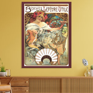 Art Nouveau antiek, Biscuits van Alphonse Mucha Canvas Afdruk