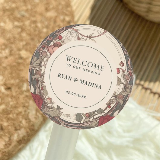  Art Nouveau Antiek Bloemen Huwelijk Welkom Ronde Sticker
